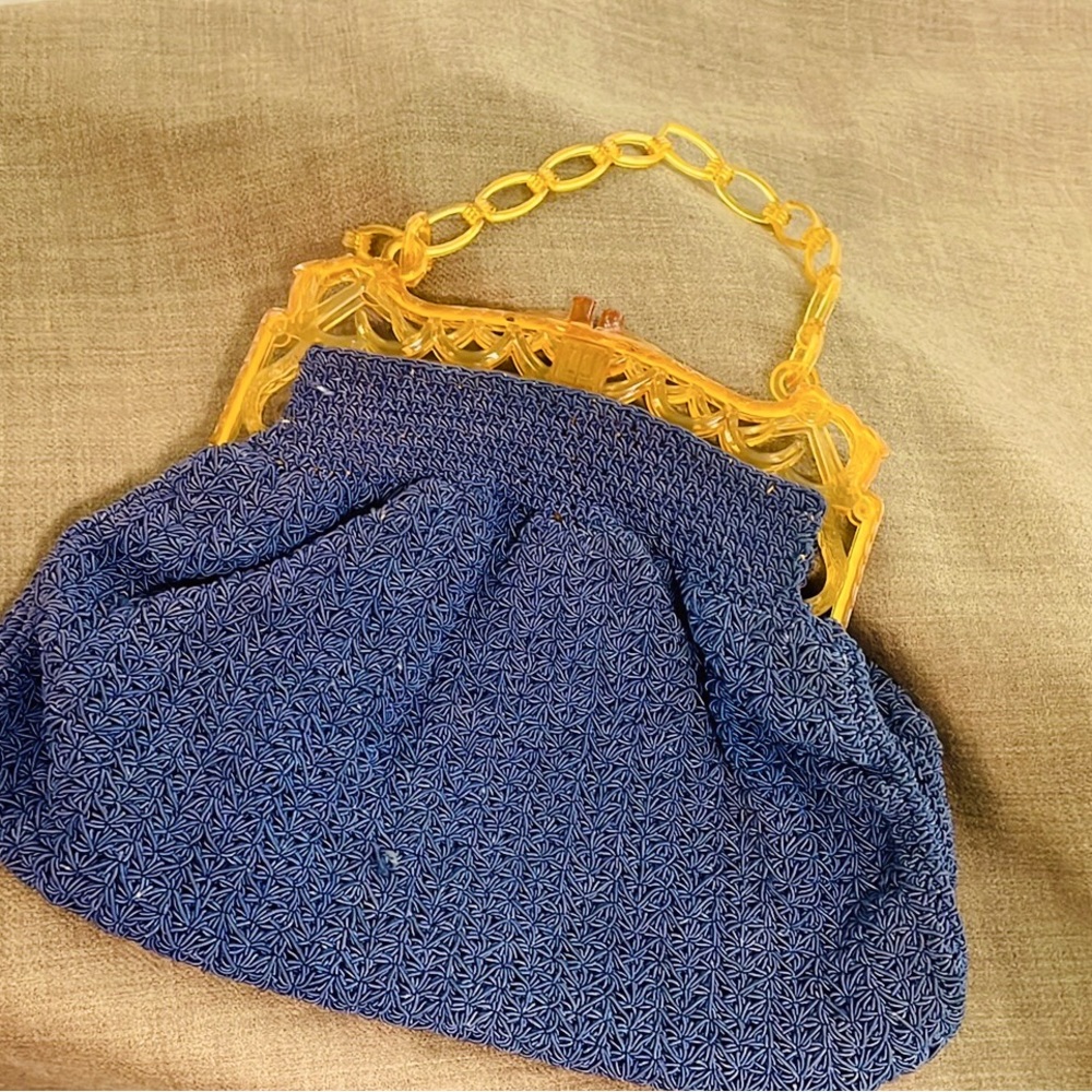 Vintage 1930s deco crochet celluloid purse frame